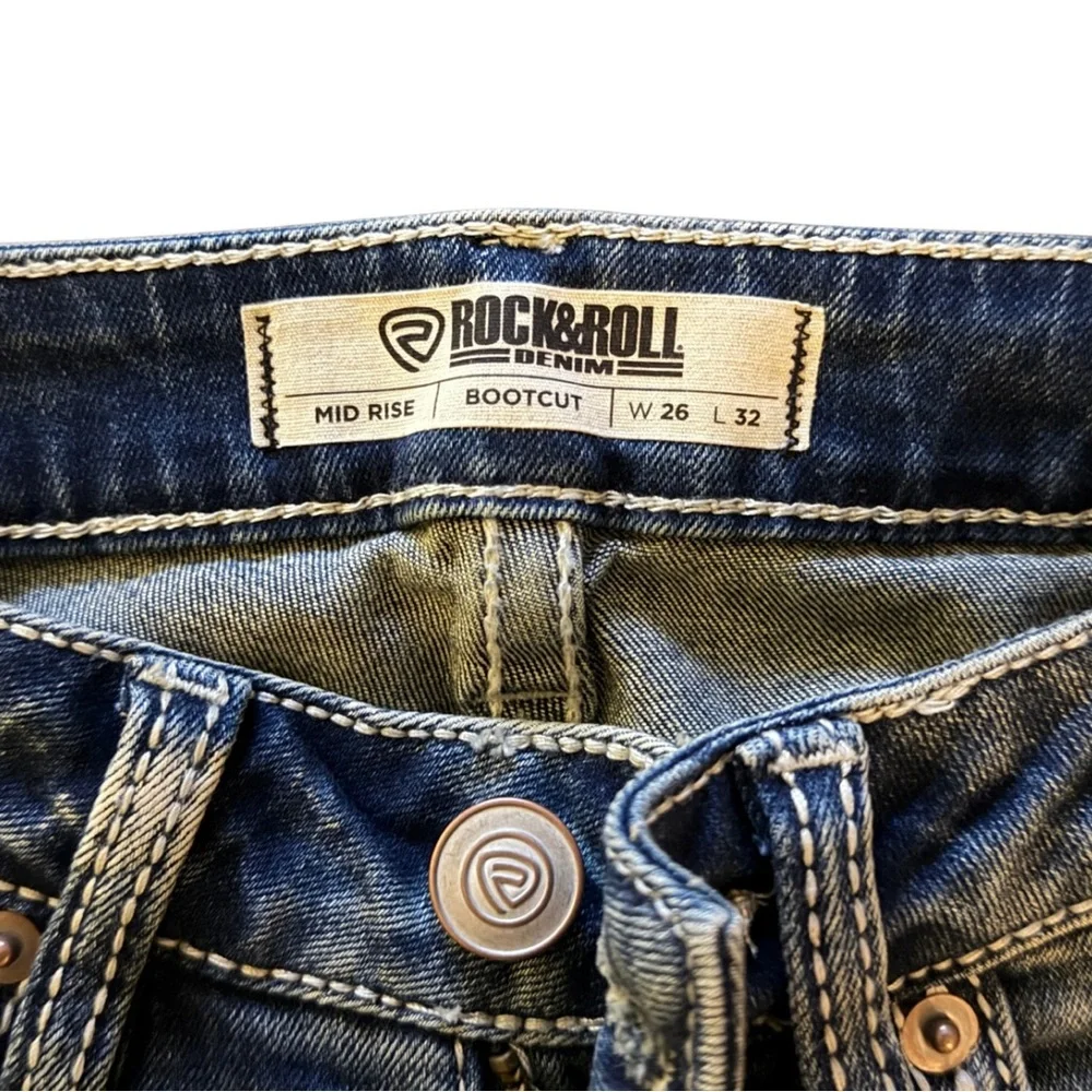 Women’s Rock&Roll Denim Bootcut w26 l32 Blue Jeans with Horse Embroidered Pocket - Picture 6 of 6